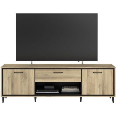 Meuble TV 2 portes et 1 tiroir - OSTARA - Chene / Noir - 179,9 x 39,8 x 56,9 cm - PARISOT