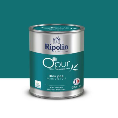 Peinture intérieure multisupport Ripolin O'pur bleu pop satin velouté 2L