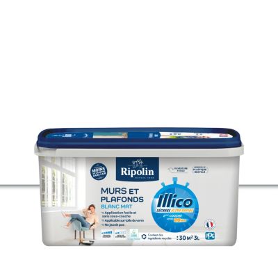 Peinture murs et plafonds blanc mat Ripolin Illico 3 L