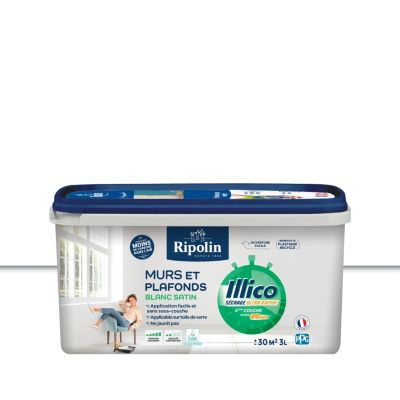 Peinture murs et plafonds blanc satin Ripolin Illico 3 L