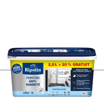Peinture anti-humidité blanc satin Ripolin 2,5L + 20% gratuit