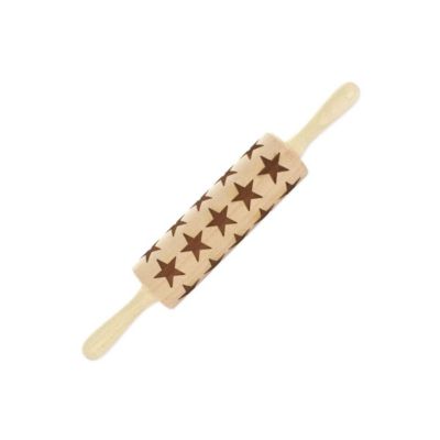 Fackelmann Rouleau à pâtisserie en bois motif étoiles 40 cm Noël