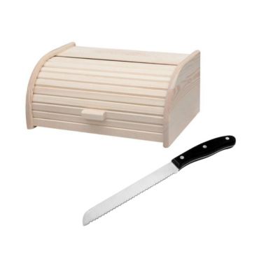 Fackelmann Set de 2 ustensiles pour le pain avec Huche à pain en bois et Couteau à pain Boissellerie