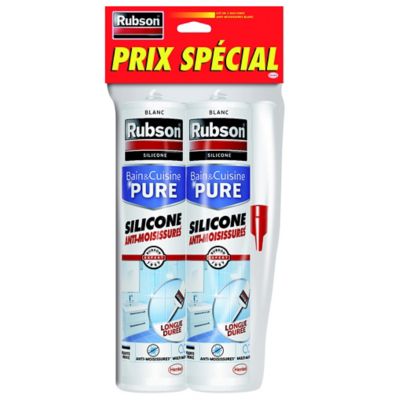 Lot de 2 Mastic Rubson Bain&Cuisine Silicone Evite les moisissures blanc cartouche 280ml