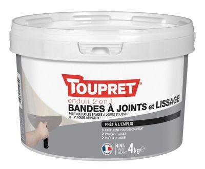 Enduit de lissage pour bande à joint 2 en 1 en pâte Toupret 4kg