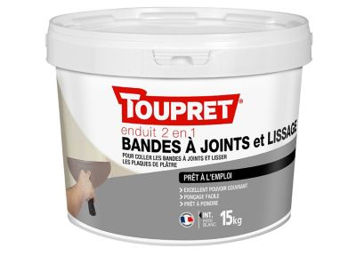Enduit de lissage pour bande à joint 2 en 1 en pâte Toupret 15kg