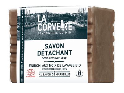 Savon de Marseille détachant enrichi aux noix de lavage bio La Corvette Savonnerie du midi 250g