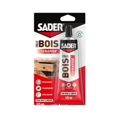 Colle à bois à prise rapide Sader transparente après séchage tube de 125 ml