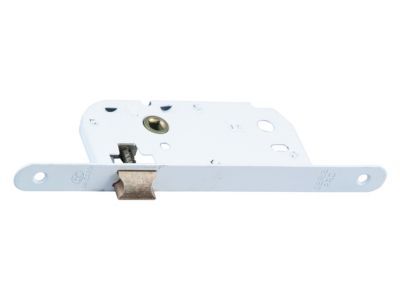 Serrure à encastrer Bricard bec de cane bout rond blanc axe 40 mm + têtière