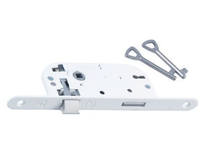 Serrure à encastrer Bricard bout rond blanc axe 40 mm