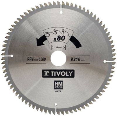 Tivoly Lame de Scie Circulaire D216mm 80 Dents en Carbure Pour Découpe du Bois Dur Pour Découpe du Bois Stratifié