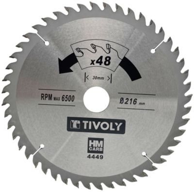 Tivoly Lame de Scie Circulaire D216mm 48 Dents en Carbure Excellente Finition Pour Découpe du Bois Dur et Stratifié