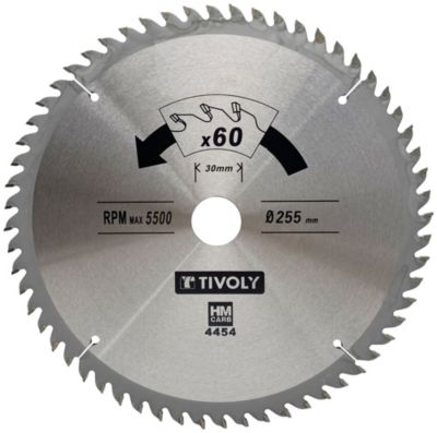 Tivoly Lame de Scie Circulaire D255mm 60 Dents en Carbure Pour Scie Portative Pour Découpe du Bois Dur et Stratifié