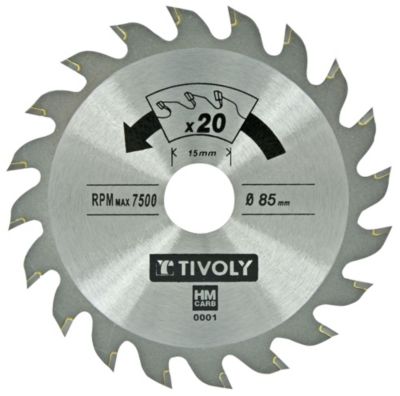 Tivoly Mini lame de scie circulaire D: 85mm alésage 15mm épaisseur 1 3mm 20 dents / Débit Pour bois plâtre