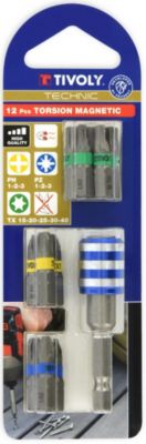 Tivoly Blister 12 embouts torsion 25 mm avec porte embout quick change