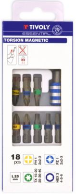 Tivoly • Coffret 18 pcs Lg 25 17 embouts Torsion magnétique + 1 porte embout quick change
