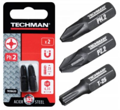 Techman Embouts de vissage 's2 ' 2 embouts Ph3 25 mm