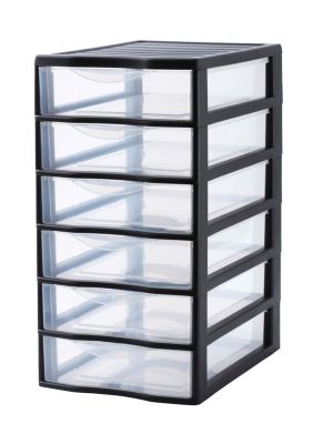 Tour en plastique 6 tiroirs Orgamix noir H. 50 x L. 26 x P. 36,5 cm
