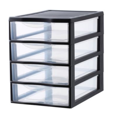 Tour en plastique 4 tiroirs Orgamix noir H. 33 x L. 26 x P. 36,5 cm
