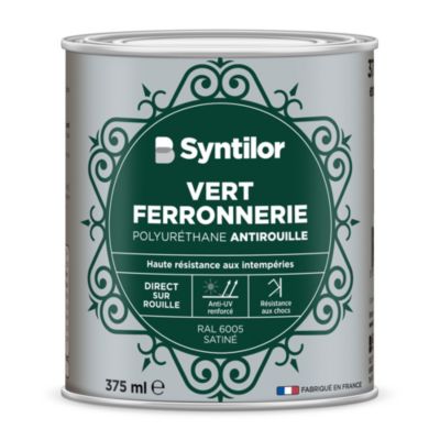 Peinture ferronnerie ext&eacute;rieur SYNTILOR vert RAL 6005 satin&eacute; 0.375 l