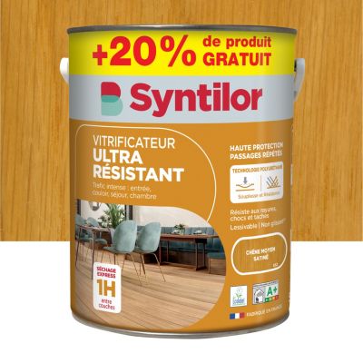 Vitrificateur Ultra Résistant Syntilor chêne moyen satiné 5L + 20% gratuits