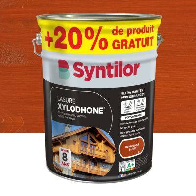 Lasure extérieure Syntilor Xylodhone Ultra Hautes Performances merisier doré satin 5L + 20% gratuit