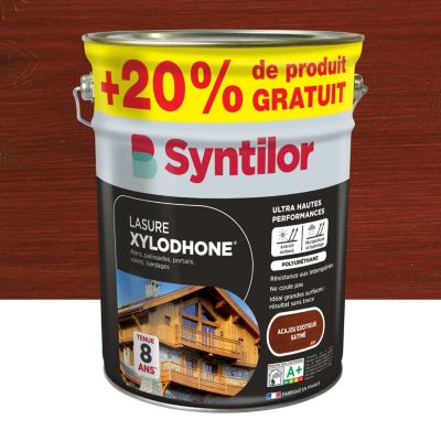 Lasure extérieure Syntilor Xylodhone Ultra Hautes Performances acajou exotique satin 5L+ 20% gratuit