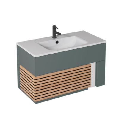 Meuble sous vasque l.90 cm 1 tiroir vert toundra + plan vasque en Céramyl®  Decotec Archi