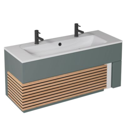 Meuble sous vasque l.120 cm 2 tiroirs vert toundra + plan vasque en Céramyl®  Decotec Archi