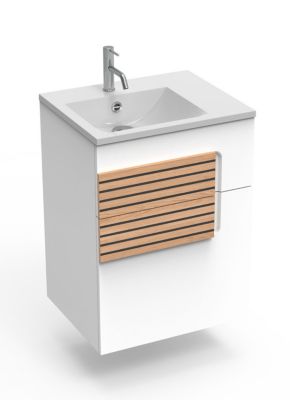 Meuble sous vasque faible largeur l.55 cm 1 tiroir blanc mat + plan vasque en Céramyl®  Decotec Archi