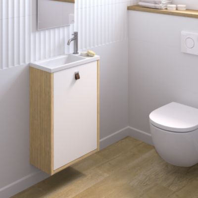 Meuble lave mains suspendu blanc mat + plan vasque l.46 x H.69 x P.23 cm  ouverture à  droite  Decotec Decotec Havana