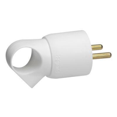 Fiche mâle 16A 2 P+T blanc avec anneau Legrand