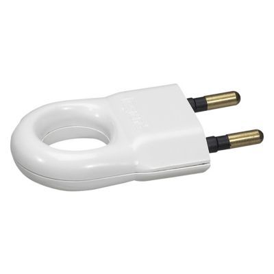 Fiche mâle 6A 2 P+T blanc avec anneau Legrand
