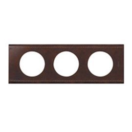 Plaque de finition triple Legrand Céliane Cuir brun texturé