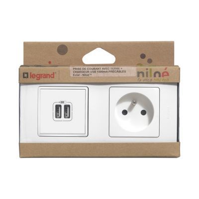 Bloc 1 Prise Precablee 1 Prise Double Usb Legrand Niloe Castorama