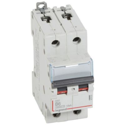 Disjoncteur DX3 6000 10kA arrivée haute et départ bas à vis 2P à courbe B 2 mod