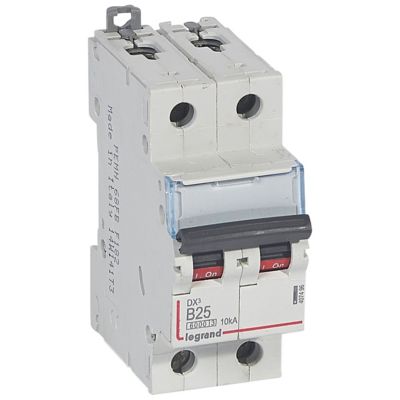 Disjoncteur DX3 6000 10kA arrivée haute et départ bas à vis 2P à courbe B 2 mo