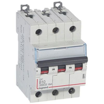 Disjoncteur DX3 6000 10kA arrivée haute et départ bas à vis 3P courbe B 3 modules