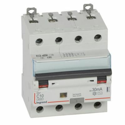 Disjoncteur différentiel monobloc DX3 6000 10kA arrivée haute et départ bas à vis 4P t