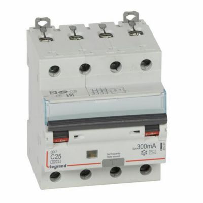 Disjoncteur différentiel monobloc DX3 6000 10kA arrivée haute et départ bas à vis 4P t