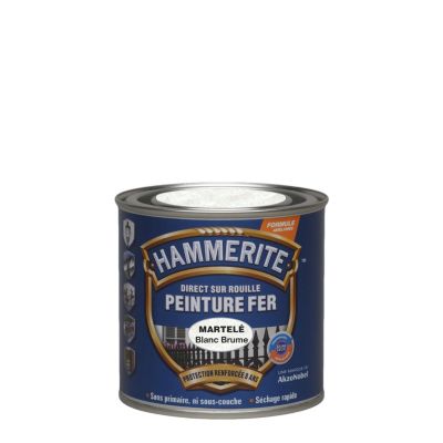 Peinture métal direct sur rouille Hammerite martelé blanc brume 250ml