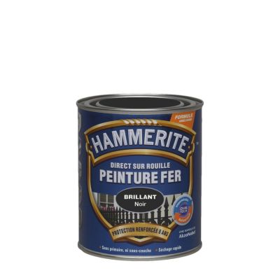 Peinture extérieure métal direct sur rouille Hammerite brillant laqué noir 0,75L