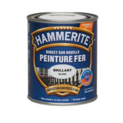 Peinture extérieure métal direct sur rouille Hammerite brillant laqué blanc 0,75L
