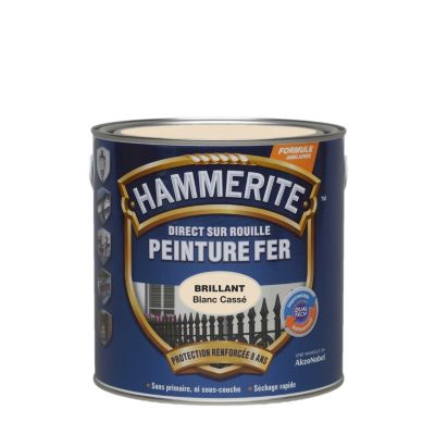 Peinture extérieure métal direct sur rouille Hammerite brillant laqué blanc cassé 2,5L