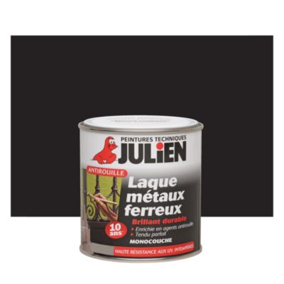 Peinture extérieure laque métaux ferreux antirouille monocouche Julien brillant noir 0,5L