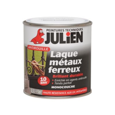 Peinture extérieure laque métaux ferreux antirouille monocouche Julien brillant blanc 0,5L