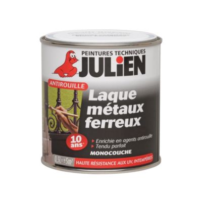Peinture extérieure laque métaux ferreux antirouille monocouche Julien satin blanc 0,5L