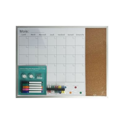Tableau semainier effaçable magnétique et liège l.40 x H.51 cm + 5 marqueurs + 20 punaises + 2 aiman