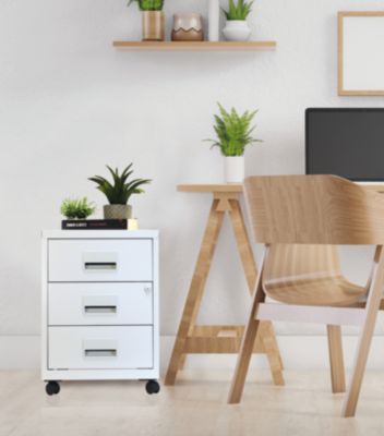 Caisson de bureau en métal 3 tiroirs avec roulettes Snor blanc L. 40 x H. 57 x P. 40 cm - Snor