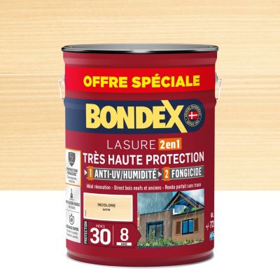 Lasure extérieure très haute protection satin incolore 8 ans Bondex 6L